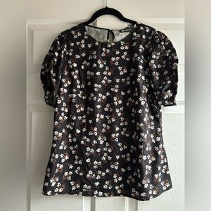 Black floral print blouse